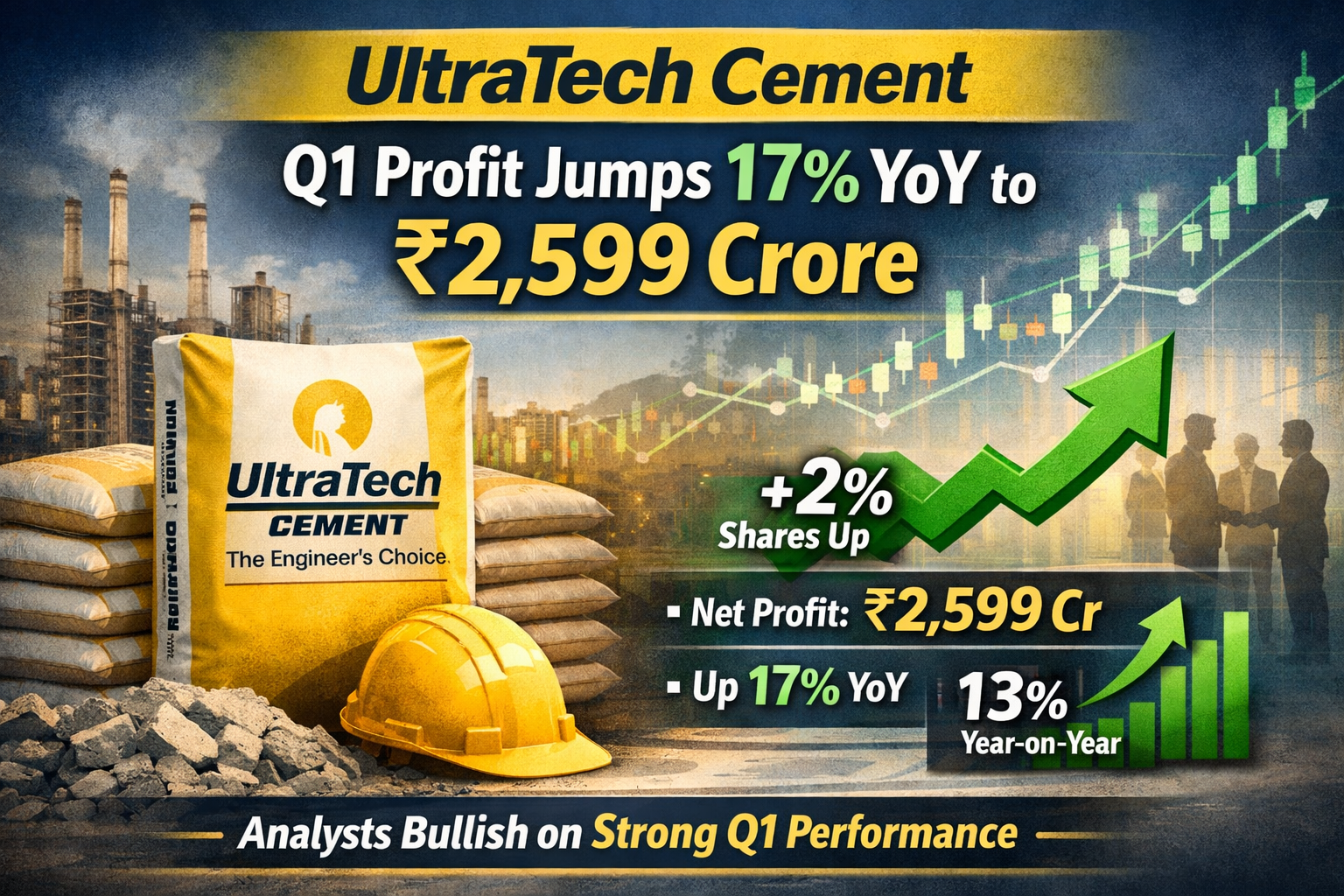 UltraTech Cement Q1 Profit Jumps 17% YoY to ₹2,599 Crore; Shares Gain 2%